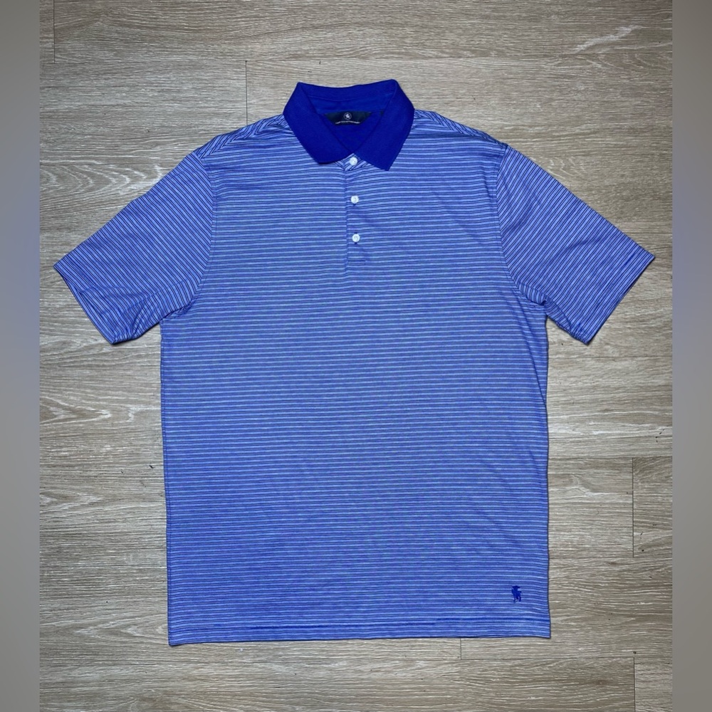 Hart Schaffner Marx Golf Polo Shirt Striped Casual Button Short Sleeve Men LARGE